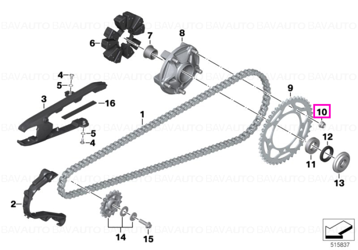 Piulita cu guler M12x1,5 - BMW Motorrad K63, K66, K67, K69, K80, K81, K82, K83, K84, KM3, KM9