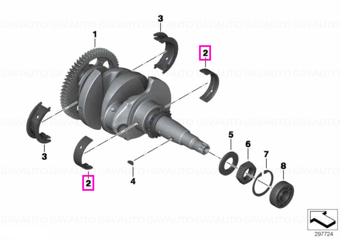 Cuzinet palier arbore cotit, marcaj galben - BMW Motorrad K50 (R 1200 GS, R 1250 GS), K51 (R 1200 GS Adv., R 1250 GS Adv.), K52 (R 1200 RT, R 1250 RT), K53 (R 1200 R, R 1250 R), K54 (R 1200 RS, R 1250 RS) - tip motor A74
