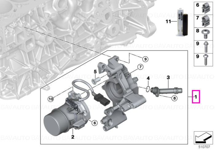 11518490650 - Pompa apa cu suport integrat - BMW Seria 3 G20 G21, Seria 4 G22 G23 G26, Seria 5 G30 G31, Seria 6 G32, Seria 7 G11 G12, Seria 8 G14 G15 G16, X3 G01, X4 G02, X5 G05, X6 G06, X7 G07 - Original BMW
