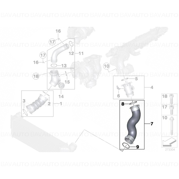 11618516509 - Conducta intercooler - BMW Seria 5 F10, F11, Seria 6 F06, F12, F13, Seria 7 F01, F02 | BavAUTO