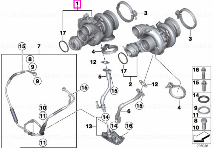 Turbocompresor, cilindrii 1-4 - BMW Seria 5 F10, Seria 6 F06 F12 F13
