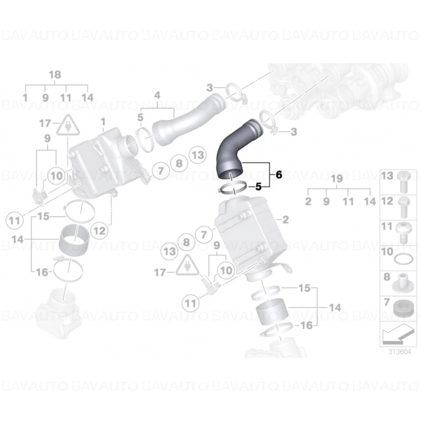 13717575407 - Conducta intercooler - BMW Seria 5 F07, F10, F11, Seria 6 F06, F12, F13, Seria 7 F01, F02, F04, X5 E70, F15, X6 E71, E72, F16 | BavAUTO