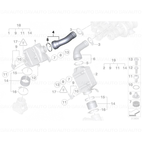 13717575408 - Conducta intercooler - BMW Seria 5 F07, F10, F11, Seria 6 F06, F12, F13, Seria 7 F01, F02, F04, X5 E70, F15, X6 E72, F16 | BavAUTO