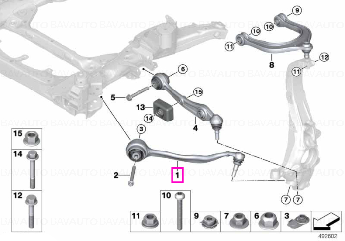 31108866773 - Brat control inferior cu bucsa, punte fata, stanga - BMW X5 G05, X6 G06, X7 G07 - Original BMW