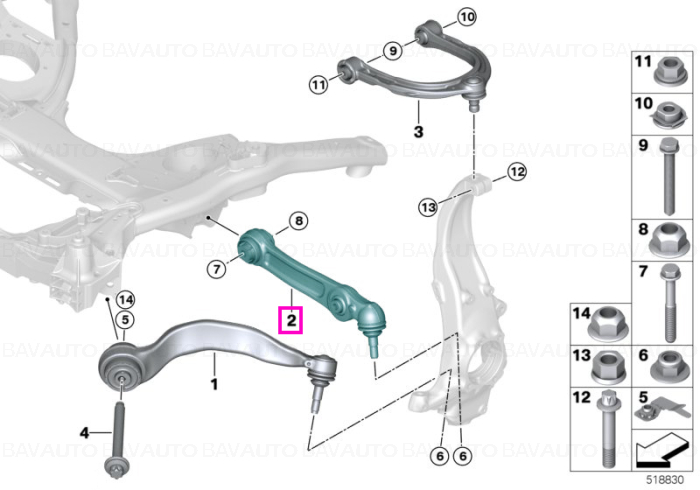 Brat suspensie punte fata, stanga, cu bucsa cauciuc - BMW Seria 8 G14 G15 G16 - tip motor B58C