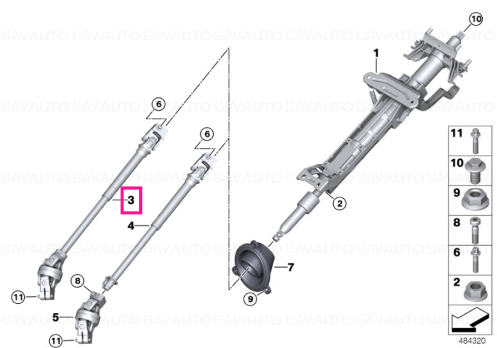32306862088 - Steering spindle bottom w/double joint - Original BMW