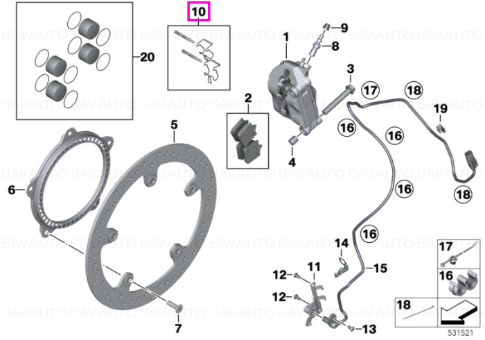 34117714802 - Set piese fixare plăcuțe frână - BMW Motorrad - K46, K47 - de la 01.09.2009 - Original BMW Motorrad Group - …