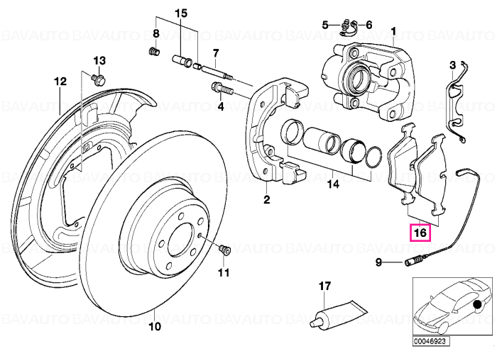 34216761248 - Set placute frana, punte spate, fara azbest - BMW Seria 3 E46, Seria 5 E39, Seria 7 E38, X5 E53, Z4 E85 E86, Z8 E52 - Original BMW
