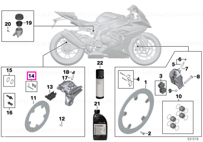 34218529919 - Set piese fixare placute frana - BMW Motorrad - K42, K46 - de la 01.03.2006 - Original BMW Motorrad Group - …
