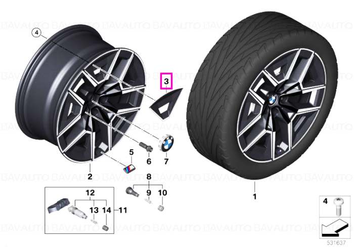 36135A32505 - Insertie janta aliaj BMW Aerodyn. Wheel 936M - BMW Seria 5 G60 G61 G68 - Original BMW Group - BavAUTO