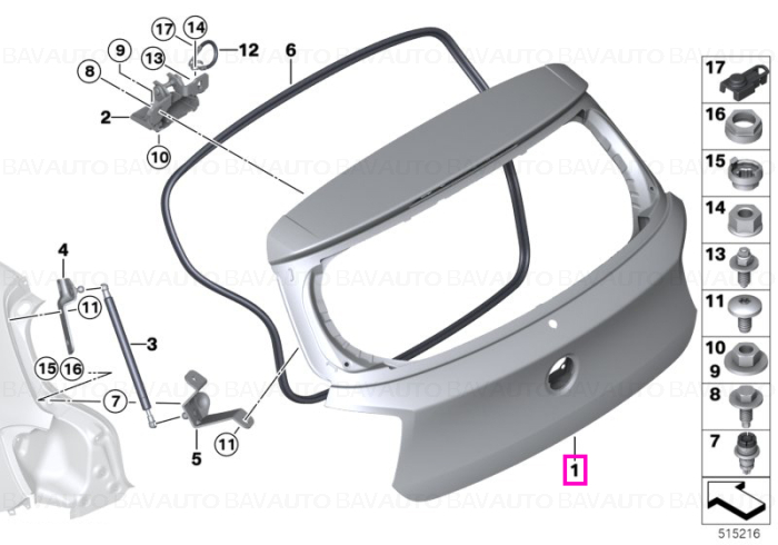 41007420695 - Trunk lid - BMW - Seria 1 F20 LCI, Seria 1 F21 LCI - de la 02.03.2015 - Original BMW Group - BavAUTO