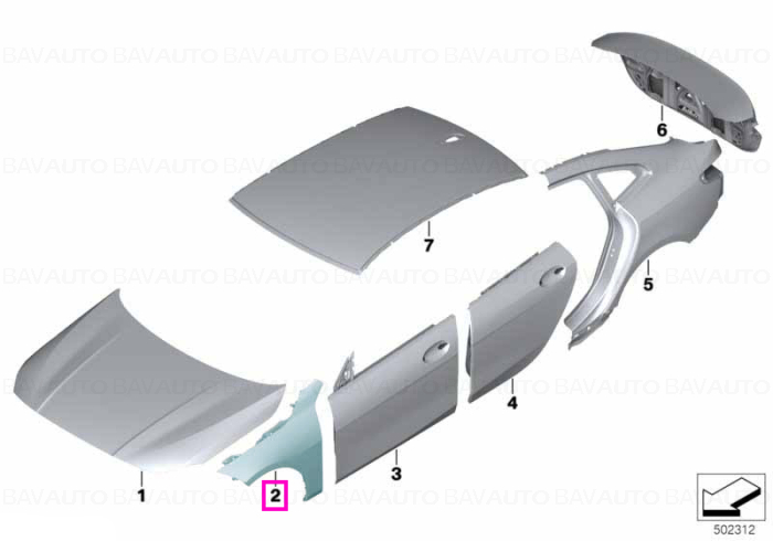 41009492436 - Side panel, front right - BMW - Seria 2 F44 - de la 04.11.2019 - Original BMW Group - BavAUTO
