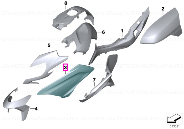 Panou carenaj lateral, stanga, vopsit  Alb (Mineral White) - BMW Motorrad K52 (R 1200 RT, R 1250 RT)