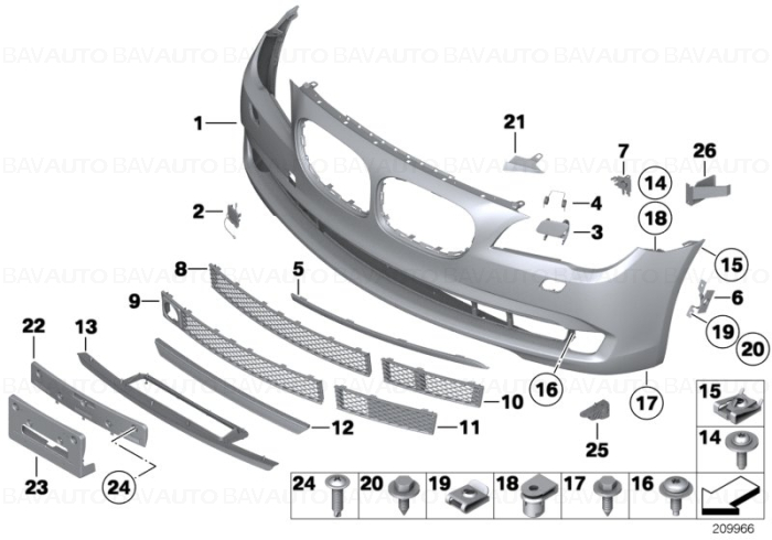 51117186506 - Grila bara dreapta fata, inchisa - BMW Seria 7 F01 F02 | BavAUTO