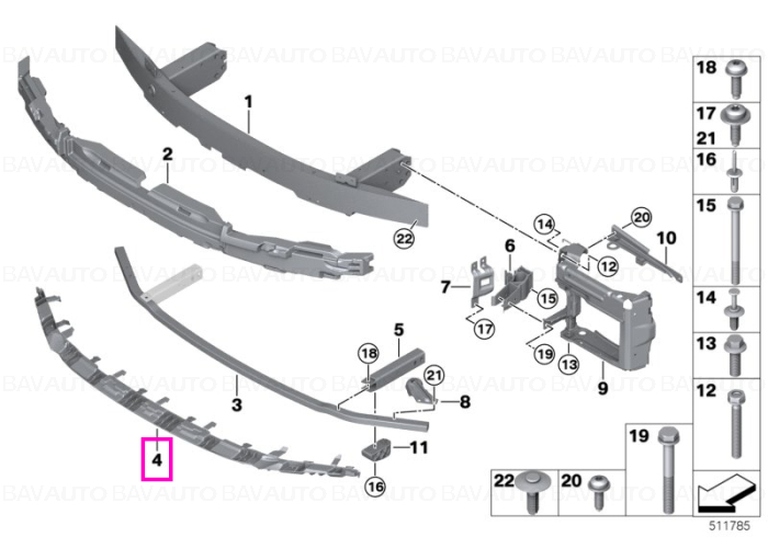 Atenuator impact inferior, bara fata - BMW Seria 4 G22 G23