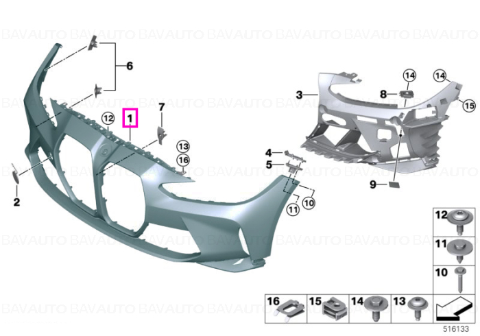 Bara protectie fata, primerizata, preechipare PDC/PMA/ICAM - BMW Seria 3 G80 G81 M3, Seria 4 G82 G83 M4