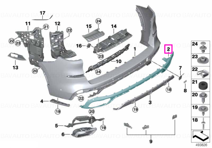 51125A7E710 - Ornament inferior bara protectie spate (dark shadow) - BMW X5 G05 - Original BMW