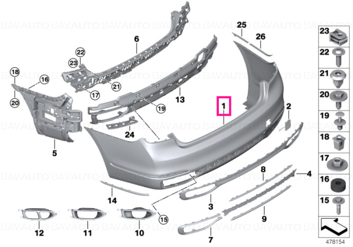 51127427622 - Panel, bumper, primed, rear PDC/PMA - Original BMW