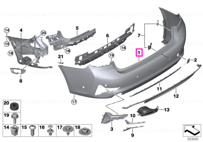 51128493935 - Panel, bumper, primed, rear BASIS PDC/PMA - BMW - Seria 3 G20 - de la 02.11.2018 - Original BMW Group - BavAUTO