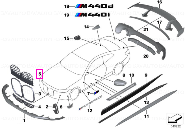 Grila superioara bara fata, negru lucios, "BMW M Performance" - BMW Seria 4 G22 G23	