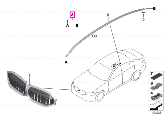 Set capace ornament bara longitudinala plafon (grunduite) - BMW Seria 3 G20, G80 M3
