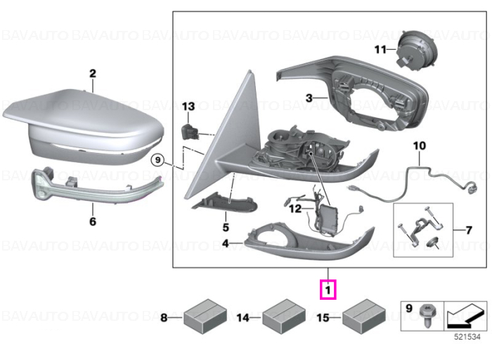 Oglinda laterala dreapta, incalzita, cu memorie - BMW Seria 3 G20 G21, G80 G81 M3