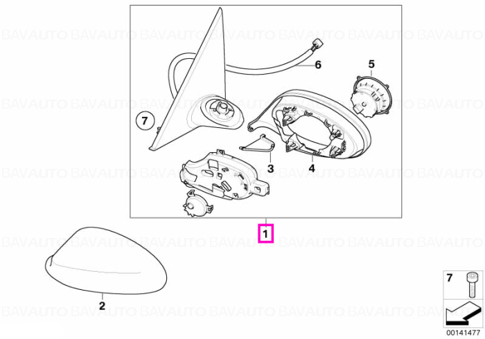 51167282048 - Outside mirror heated with memory,right SHADOWLINE - BMW - Seria 1 E81, Seria 1 E82 - de la 01.03.2007 - Ori…