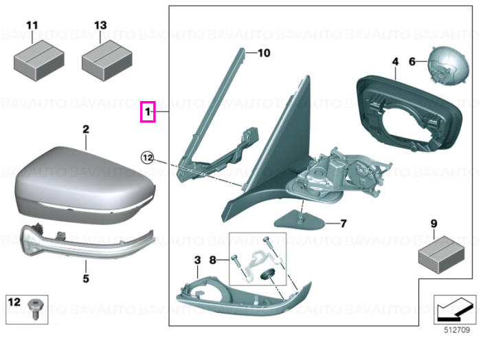 51167437169 - Heated outside mirror, memory bus, left SHADOW-LINE - Original BMW