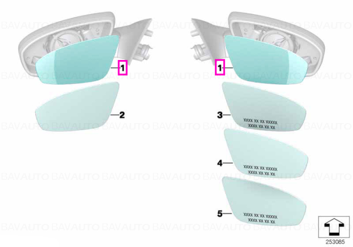 Geam oglinda laterala stanga, incalzit, wide-angle, M - BMW Seria 5 F10 - tip motor S63M