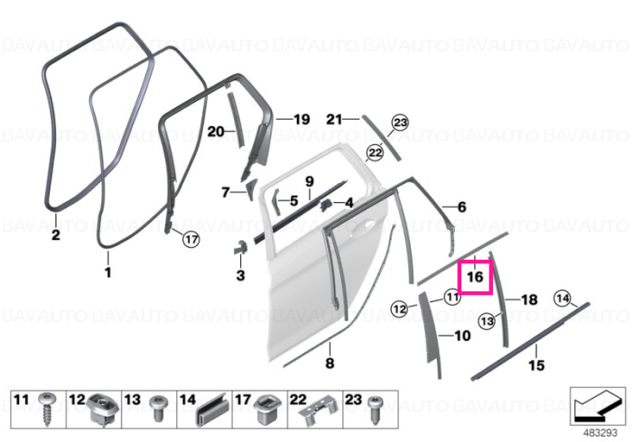 51357390164 - Cover, window frame, right rear door ALU SATINIERT - Original BMW