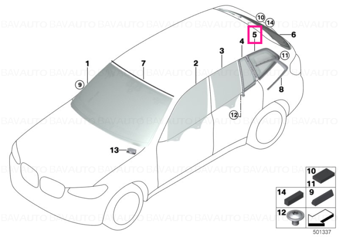 51377410068 - Side window, fixed, rear right SSG - Original BMW
