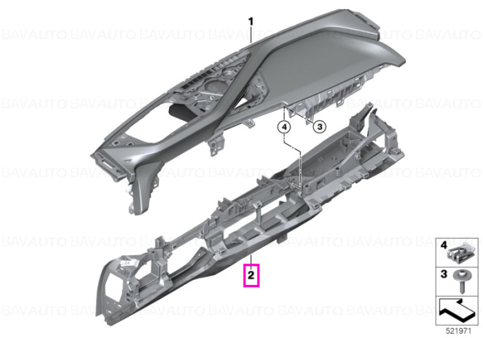 Plansa de bord, sectiunea inferioara, imbracata in piele, albastru inchis - BMW Seria 7 G70