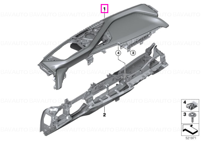 Plansa de bord, sectiunea superioara, imbracata in piele, albastru inchis - BMW Seria 7 G70