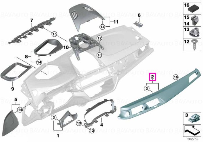 51458070620 - T.pan.instr.panel Al.Rhombicle fr.pass. PERLGLANZ CHROM - BMW - Seria 5 G30, Seria 5 G31 - de la 01.11.2016 …