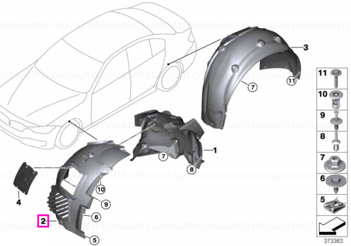 51718054280 - Carenaj pasaj roata fata, dreapta, sectiune frontala - BMW Seria 3 F80 M3, Seria 4 F82 F83 M4, Motorsport - tip motor S55 - Original BMW