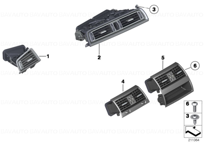 64229209136 - Grila aerisire centrala - BMW Seria 5 F10 F11 F18 | BavAUTO