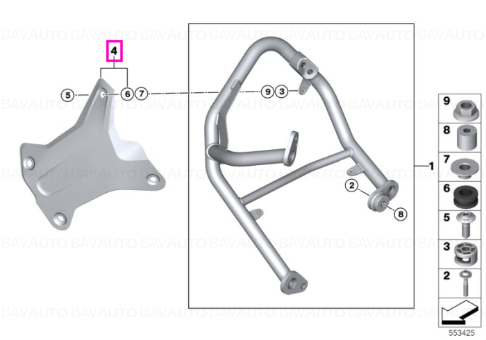 Ornament bara protectie motor stanga, negru - BMW Motorrad KA1 (R 1300 GS), KA2 (R 1300 GS Adventure) - tip motor A75