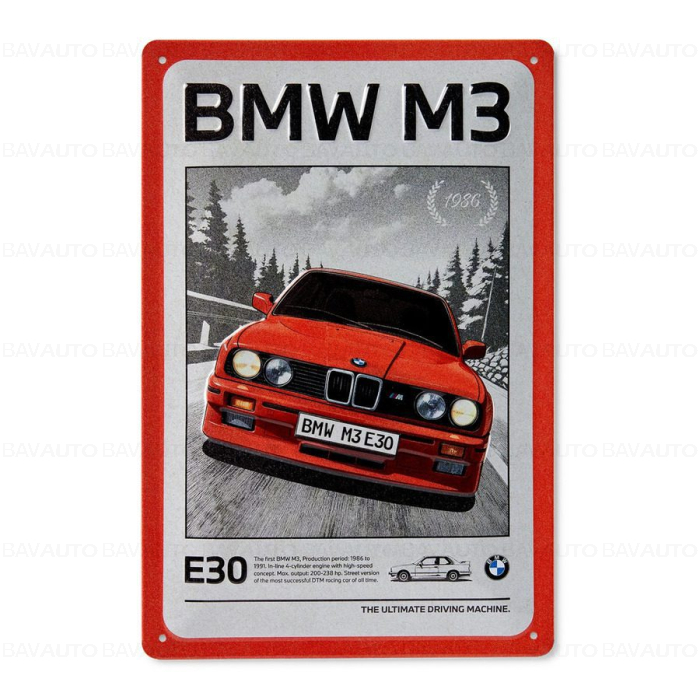 Placa metalica decorativa BMW M3 E30, rosu, 20 x 30 cm - BMW
