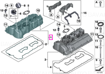 Capac chiulasa, cilindrii 1-4, set garnituri inclus - BMW Seria 5 F07 F10 F11, Seria 6 F06 F12 F13, Seria 7 F01 F02, X5 F15, X6 F16