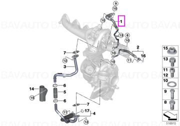 Conducta ulei tur la turbina - BMW Seria 3 G20 G21, Seria 4 G22 G23, Seria 5 G30 G31, Seria 6 G32, Seria 7 G11 G12, Seria 8 G14 G15 G16, X3 G01, X4 G02, X5 G05, X6 G06, X7 G07