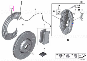 34108093711 - Protectie disc frana, punte fata, stanga - BMW Seria 2 G87M2, Seria 3 G80M3 G81M3, Seria 4 G82M4 G83M4 - Ori…