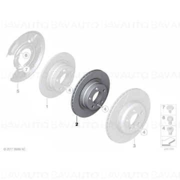 34206898719 - Disc frana ventilat, punte spate, Ø345mm - BMW Seria 1 F20 F21, Seria 2 F22 F23, Seria 3 F30 F31, Seria 4 F3…