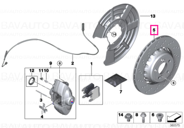 34207889667 - Disc frana ventilat si perforat, M Performance, punte spate, stanga, Ø370mm - BMW Seria 2 F87M, Seria 3 F80M…