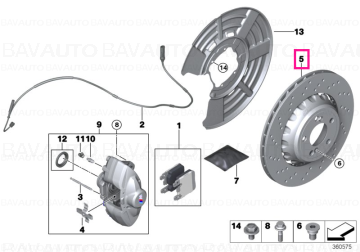 34207889668 - Disc frana ventilat si perforat, M Performance, punte spate, dreapta, Ø370mm - BMW Seria 2 F87M, Seria 3 F80…