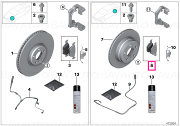 34216790966 - Set placute frana fara azbest, punte spate - BMW Seria 5 F07, Seria 7 F01 F01 F04 - Original BMW