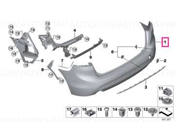 51122574882 - Panel, bumper, primed, rear PDC - Original BMW