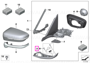 Carcasa inferioara, anodizata, oglinda laterala stanga - BMW Seria 7 G11 G12, Seria 8 G14 G15 G16