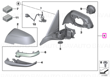 51167268610 - heated outside mirror, right SHADOW-LINE - BMW - Seria 1 F21, Seria 1 F21 LCI - de la 02.07.2012 - Original …