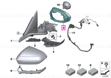 51169451955 - Inel suport oglinda exterioara stanga, Shadowline - BW Seria 5 G60 G61 G68 G90 G99 M5, Seria 7 G70 - Original BMW