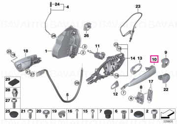 51215A8E2A3 - Maner exterior deschidere usa stanga fata, primerizat (pregatit pentru vopsire) - BMW Seria 3 E90 E91 E92, X1 E84, X5 E70, X6 E 71 E72 Hybrid - Original BMW